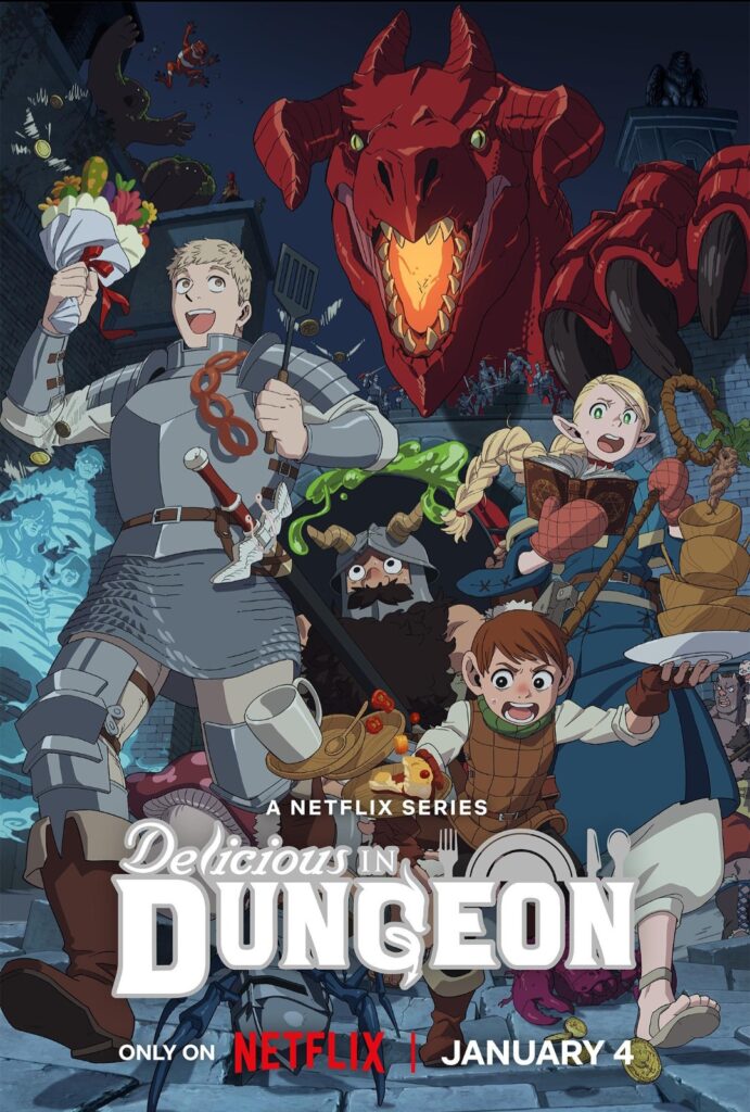 Official poster of Delicious in Dungeon anime