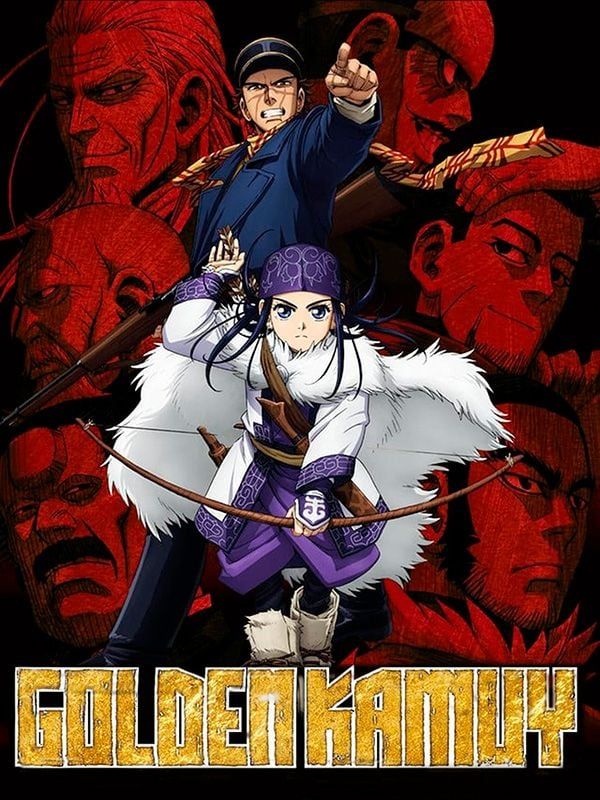 Golden Kamuy anime key visual featuring Saichi Sugimoto and Asirpa in Hokkaido
